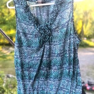 White Stag Blue Sleeveless Tie Front Blouse